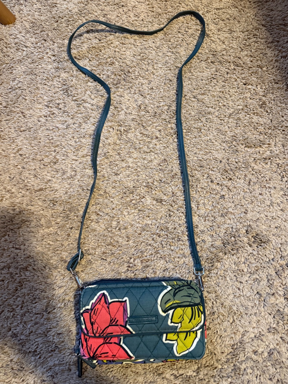 Vera Bradley Teal Quilted Crossbody with Pink & Yellow Floral Accents